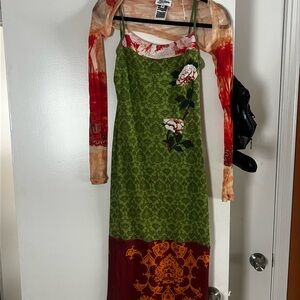 Jane Doe Collection 90’s Y2K Floral Vintage Mid Length Dress with Beaded Details